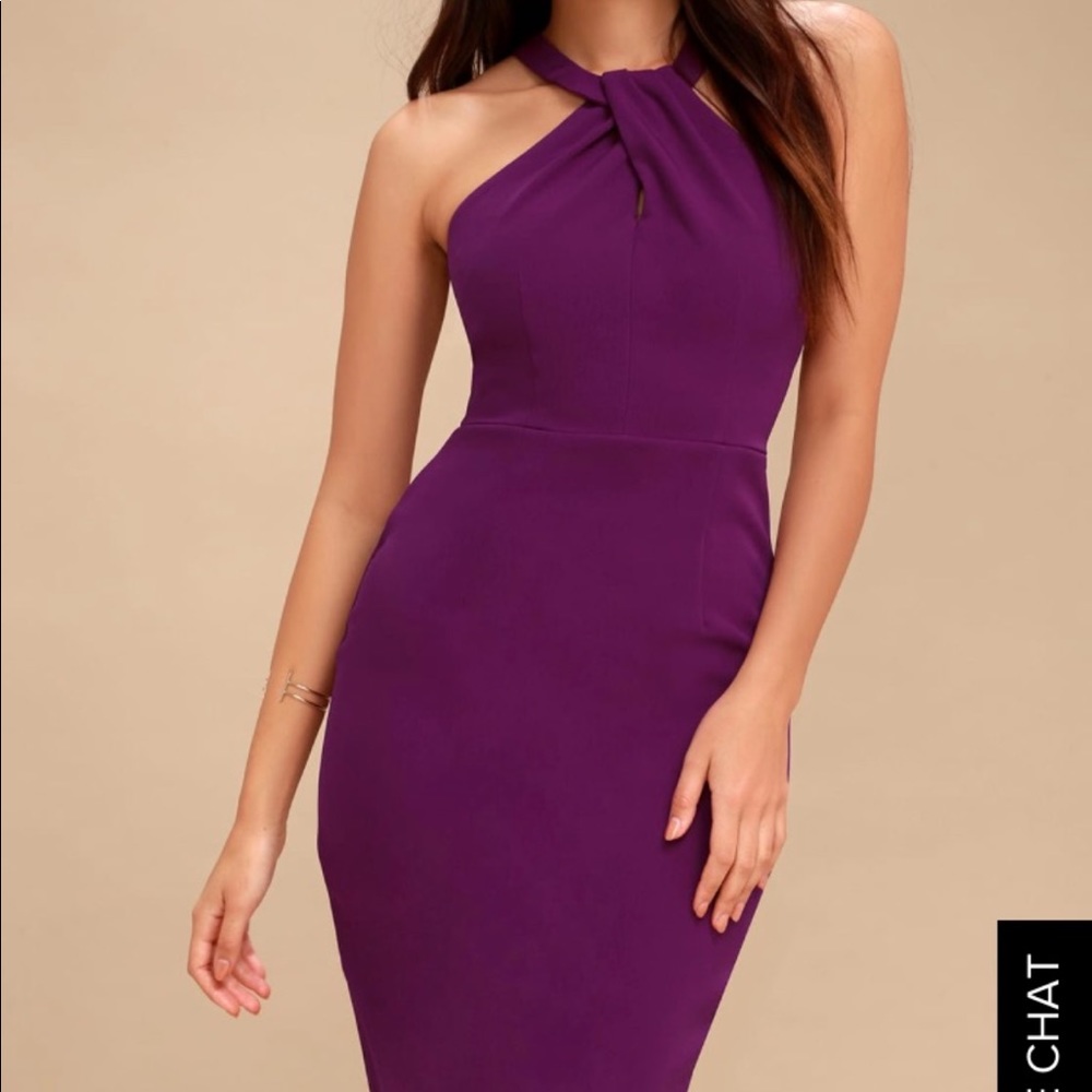 Lulu’s purple cross high neck halter dress